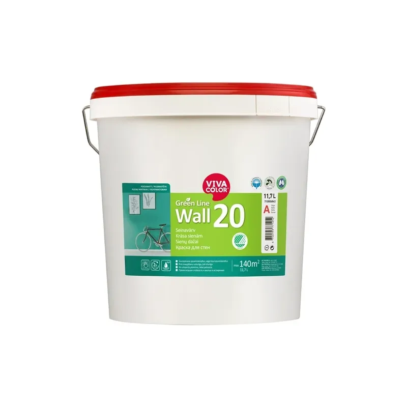 Sienu krāsa Vivacolor Green Line Wall 20, balta krās., 11.7 l