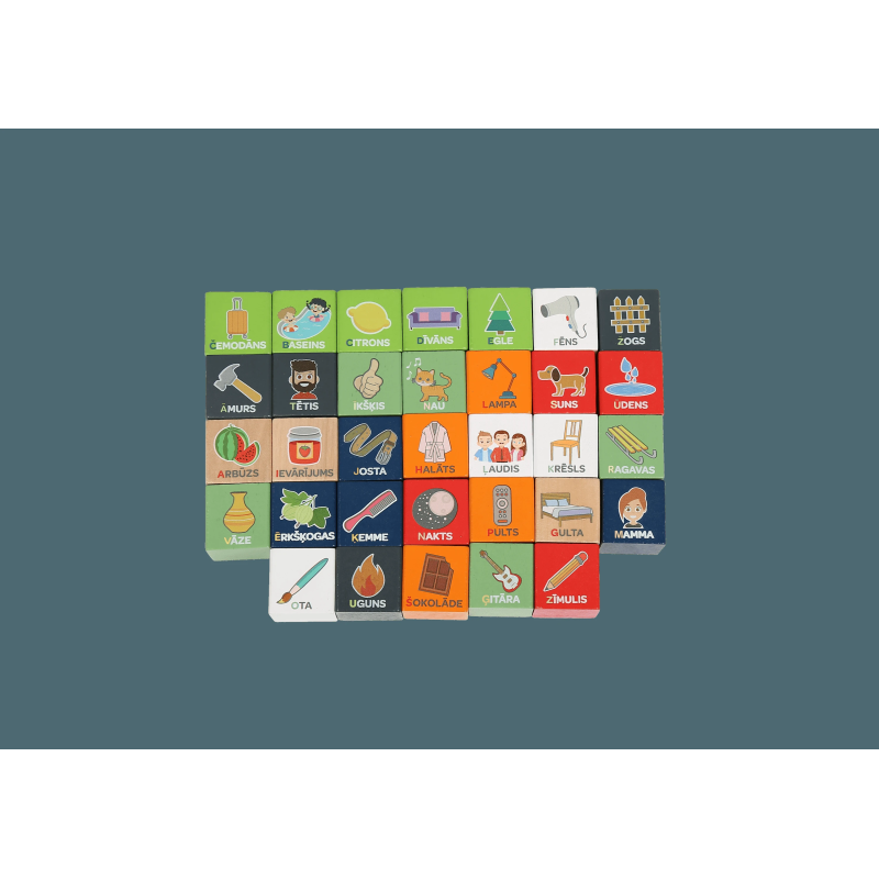 bo. koka klucīši "Alfabēts un vārdi" ,latviešu valodā,