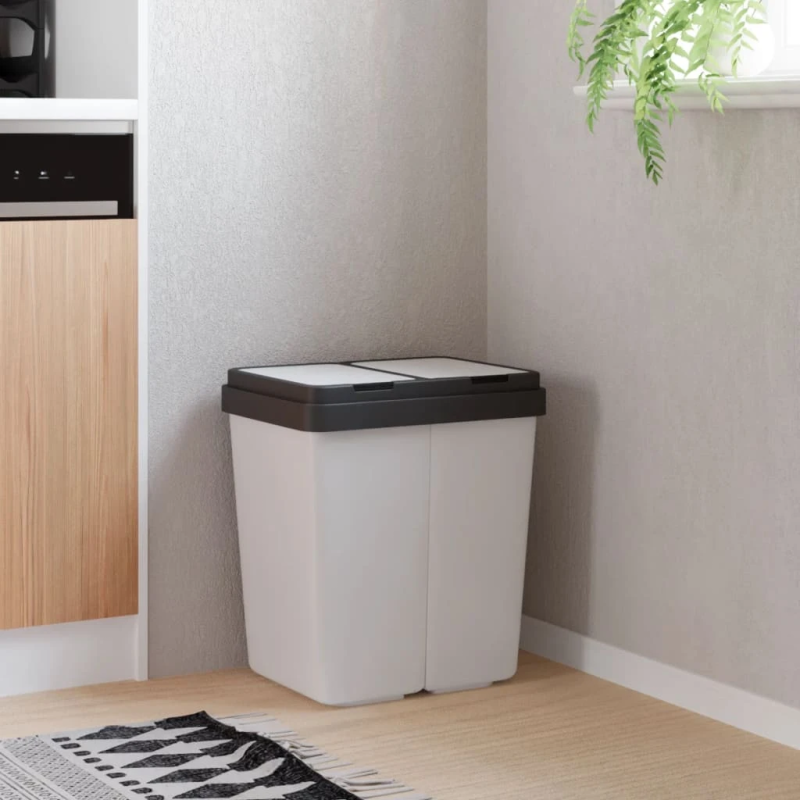 vidaXL dubultā atkritumu tvertne, balta, 2x25 l