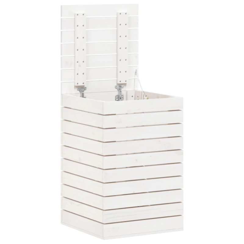 vidaXL veļas grozs, balta, 44x44x66 cm, priedes masīvkoks