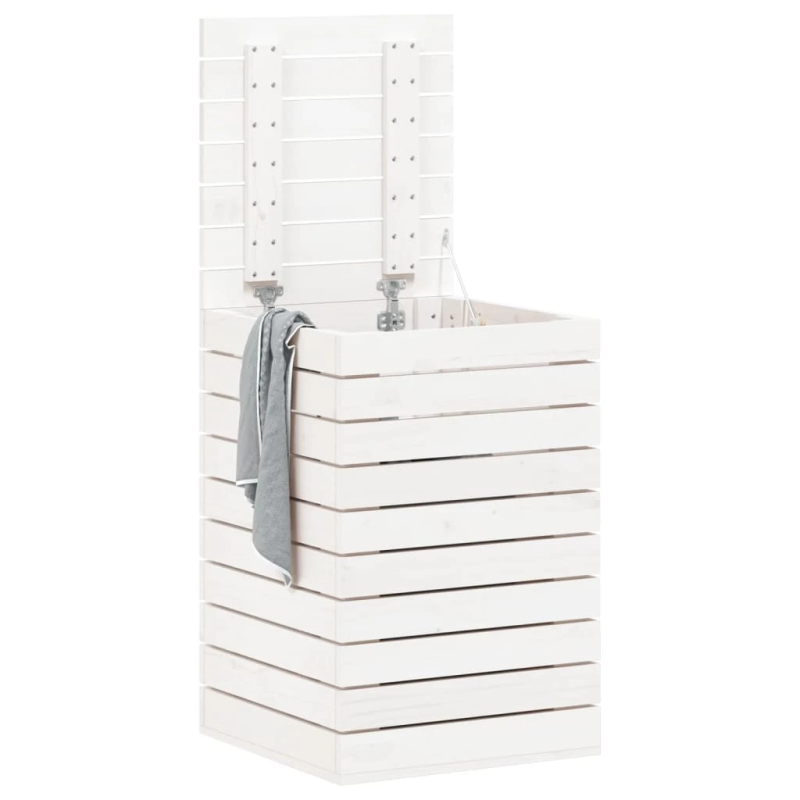 vidaXL veļas grozs, balta, 44x44x66 cm, priedes masīvkoks