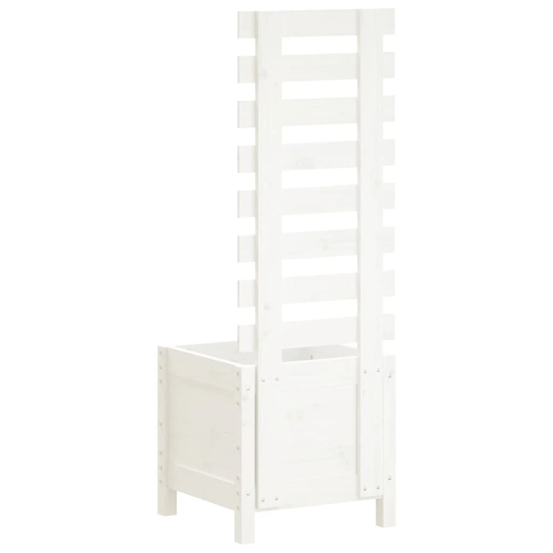 vidaXL dārza puķu kaste, balta, 39x39,5x114 cm, priedes masīvkoks