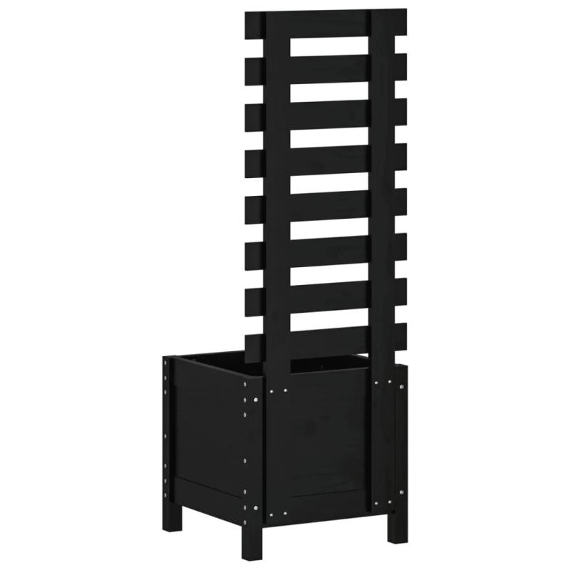 vidaXL dārza puķu kaste, melna, 39x39,5x114 cm, priedes masīvkoks