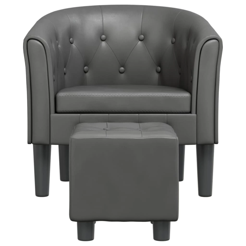 vidaXL klubkrēsls ar kāju soliņu, pelēka mākslīgā āda