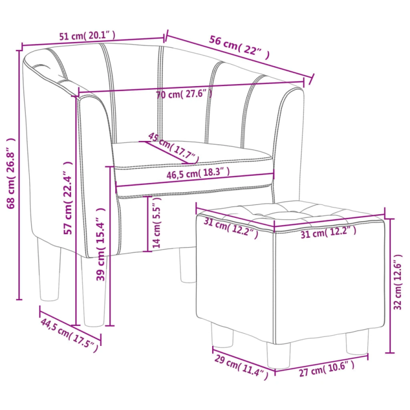 vidaXL klubkrēsls ar kāju soliņu, balta mākslīgā āda