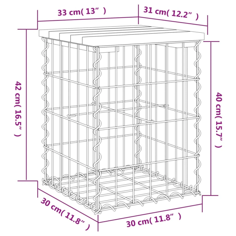 vidaXL dārza sols, gabiona dizains, 33x31x42 cm, egles masīvkoks