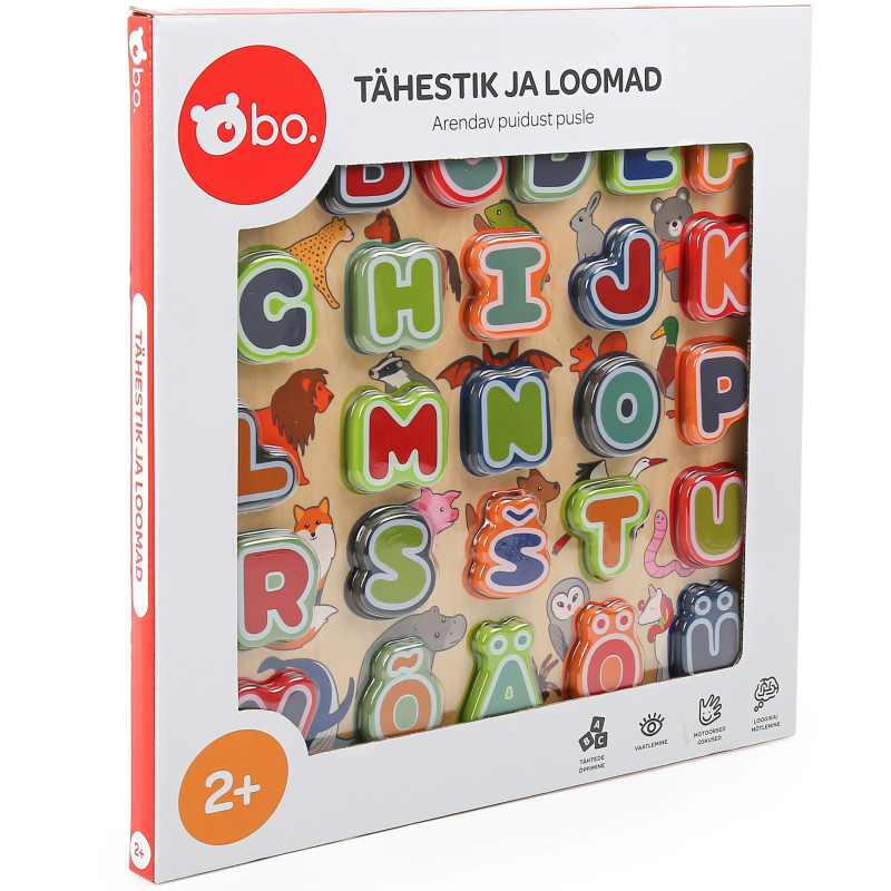 bo. Educational wooden puzzle "Alphabet and animals" ,In Estonian lang.,