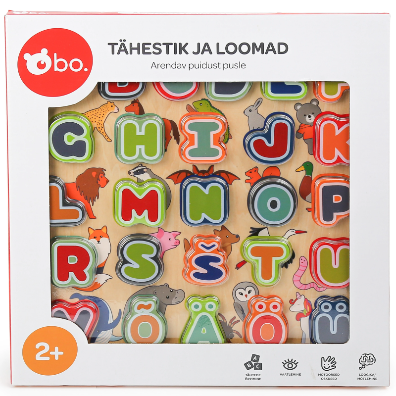 bo. Educational wooden puzzle "Alphabet and animals" ,In Estonian lang.,