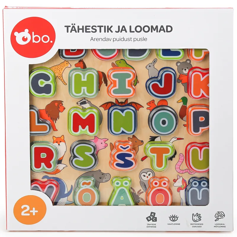 bo. Educational wooden puzzle Alphabet and animals ,In Estonian lang.,