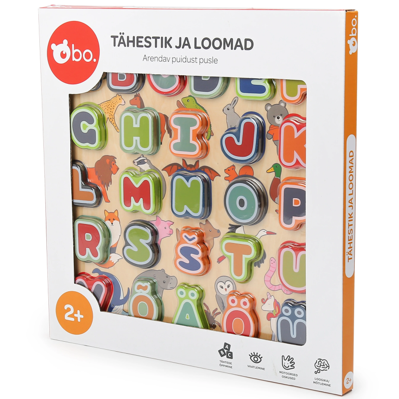 bo. Educational wooden puzzle "Alphabet and animals" ,In Estonian lang.,