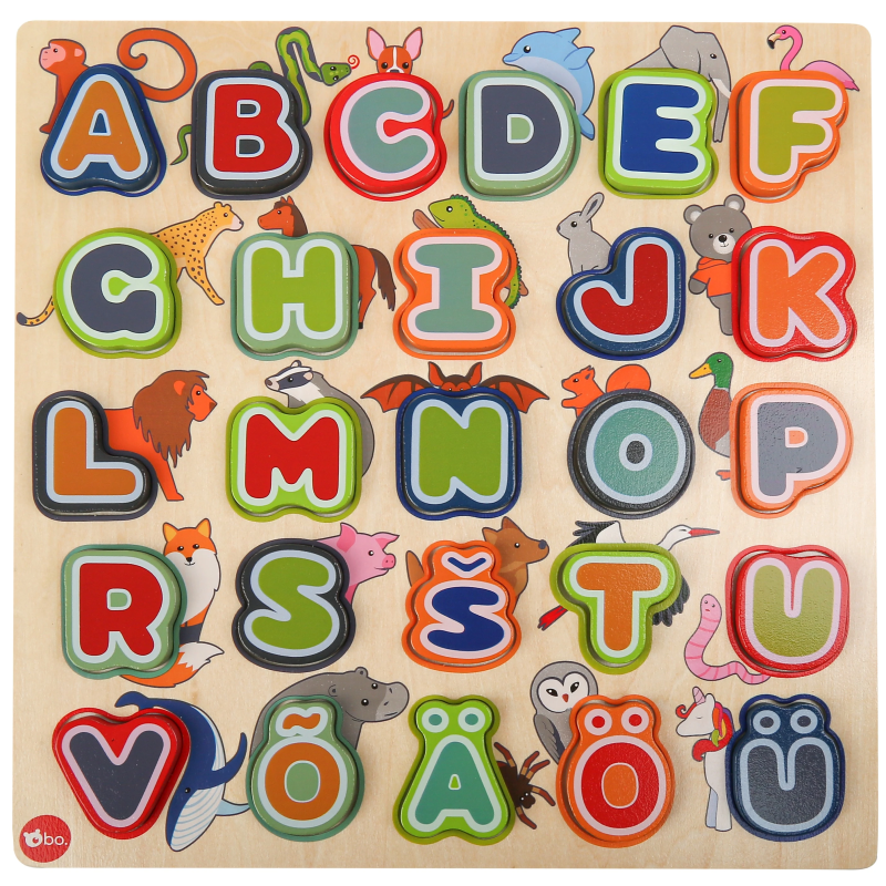 bo. Educational wooden puzzle "Alphabet and animals" ,In Estonian lang.,