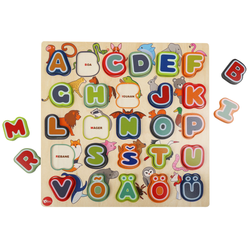 bo. Educational wooden puzzle "Alphabet and animals" ,In Estonian lang.,