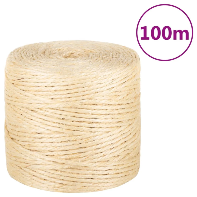vidaXL virve, 4 mm, 100 m, 100% sizals