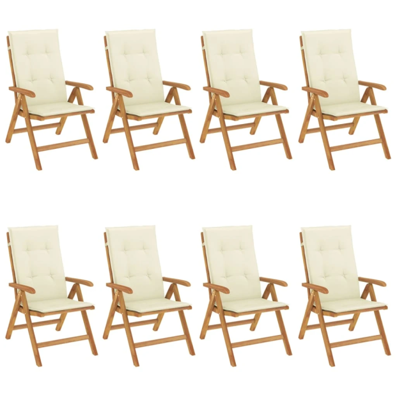 vidaXL dārza krēsli ar matračiem, atgāžami, 8 gab., masīvs tīkkoks