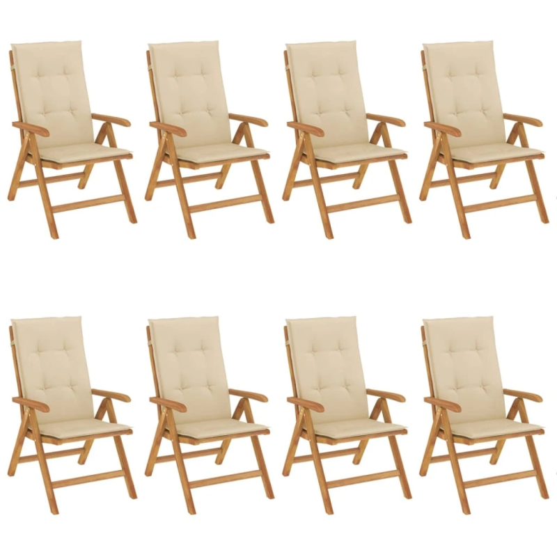 vidaXL dārza krēsli ar matračiem, atgāžami, 8 gab., masīvs tīkkoks