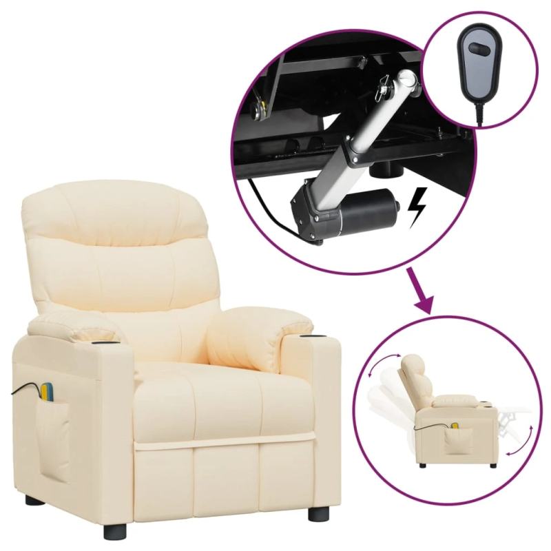 vidaXL elektriskais masāžas krēsls, krēmkrāsas audums