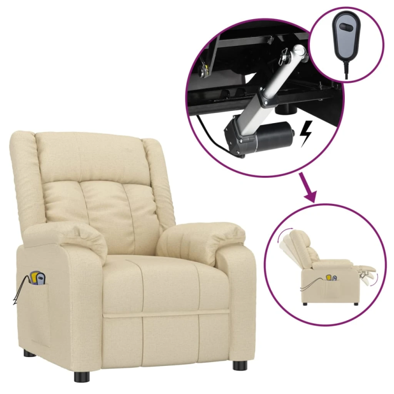 vidaXL elektriskais masāžas krēsls, krēmkrāsas audums