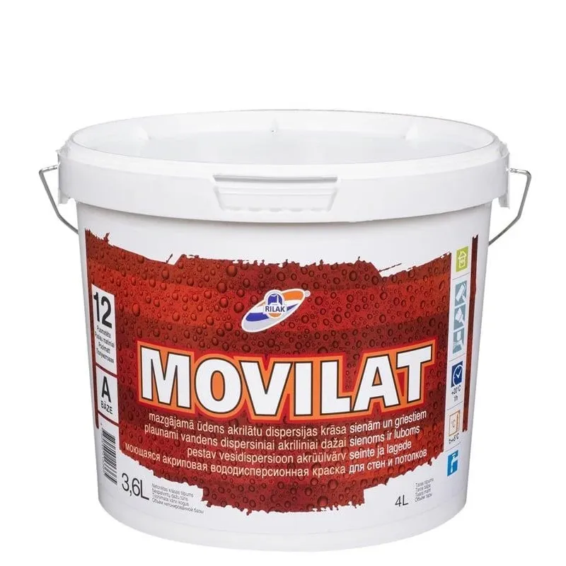 Dispersijas krāsa Rilak Movilat 12, balta krās., 3.6 l