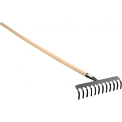 Metāla grābeklis 16 zari, ar koka kātu 130cm