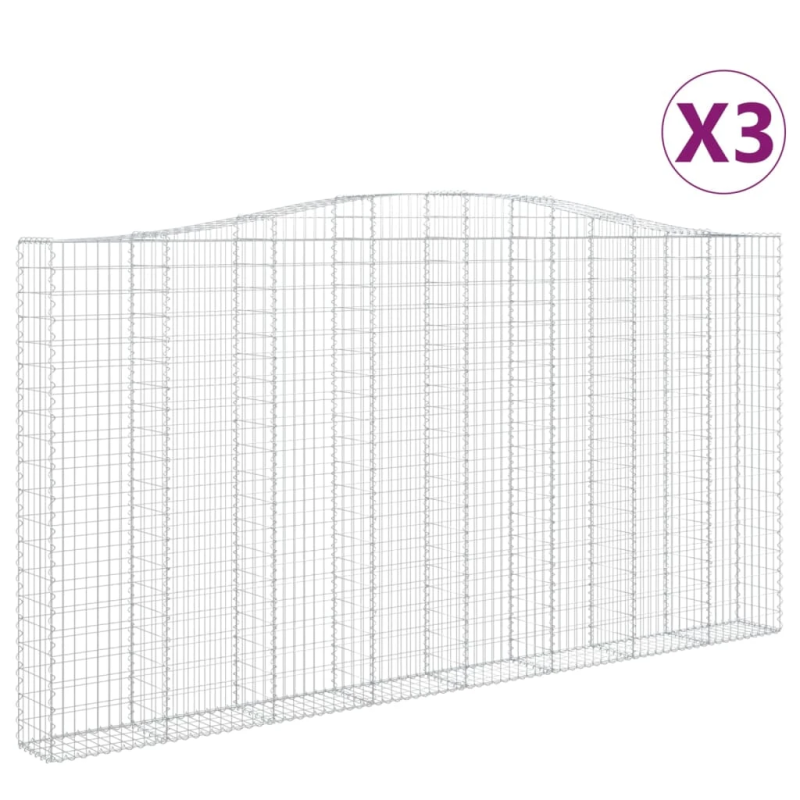 vidaXL arkveida gabiona grozi, 3 gb., 400x30x200-220cm, cinkota dzelzs