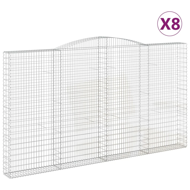vidaXL arkveida gabiona grozi, 8 gb., 400x30x220-240cm, cinkota dzelzs