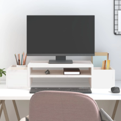 vidaXL monitora paliktnis, balts, 70x27,5x15 cm, priedes masīvkoks