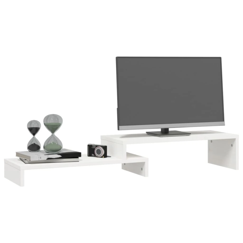 vidaXL monitora paliktnis, balts, ,52-101,x22x14 cm, priedes masīvkoks