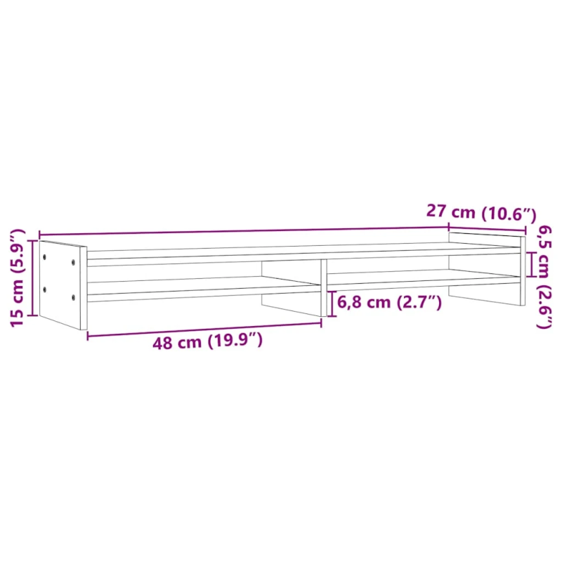 vidaXL monitora paliktnis, pelēks, 100x27x15 cm, priedes masīvkoks