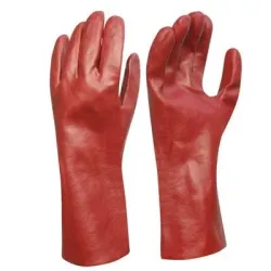PVC Gloves 35cm with Cotton Lining, Red, Size 10