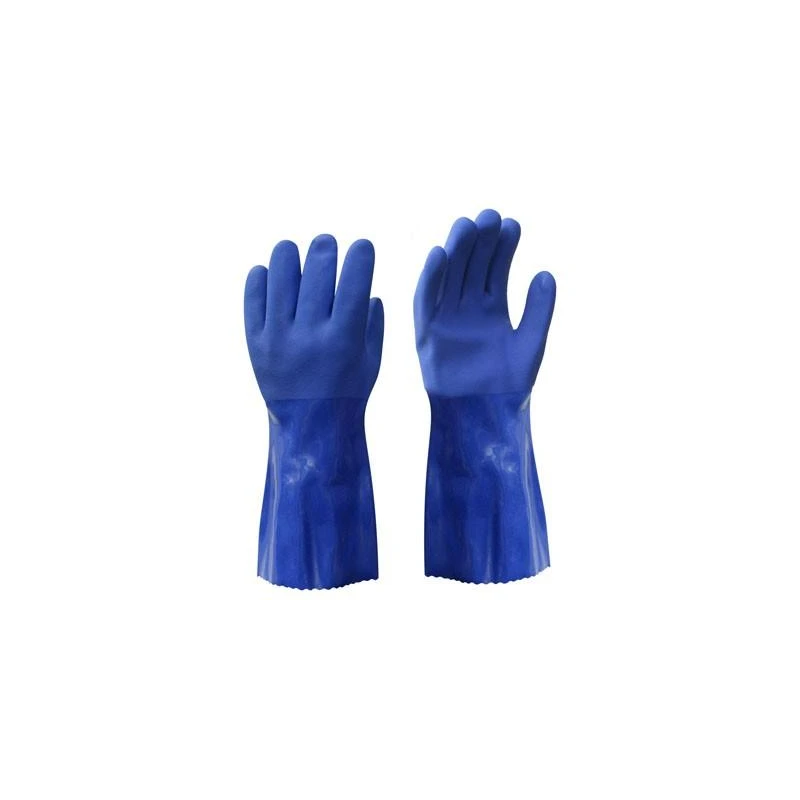 Cimdi PVC 30cm ar neslīdošu pārkl. zilas 10.izm.