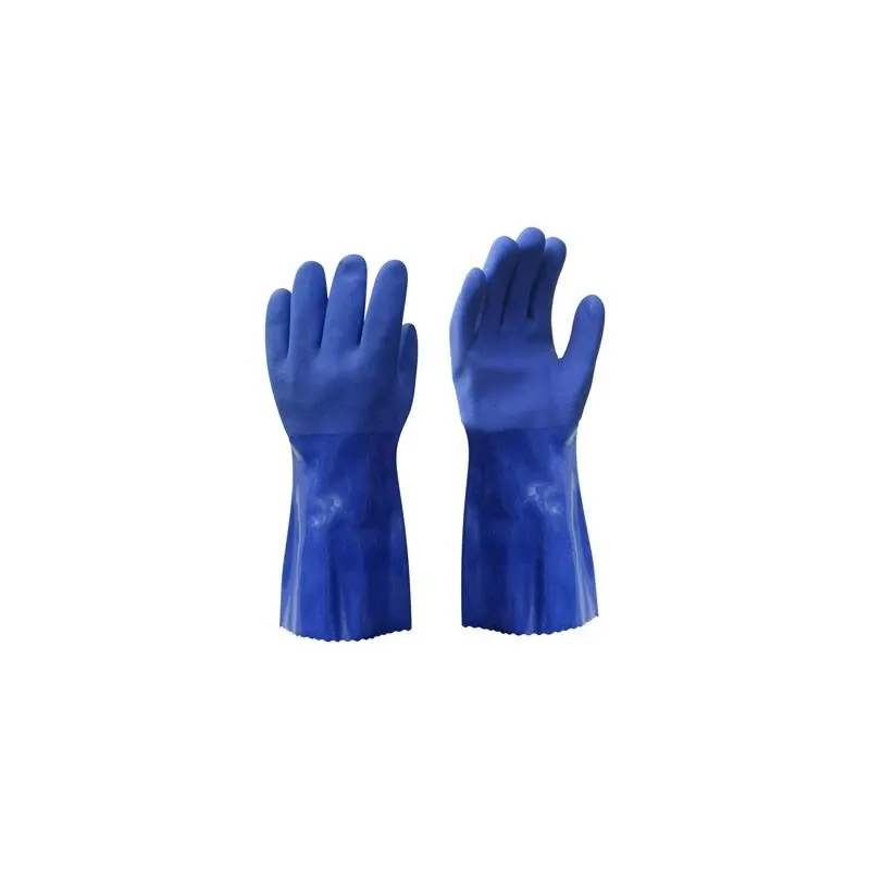 Cimdi PVC 30cm ar neslīdošu pārkl. zilas 10.izm.