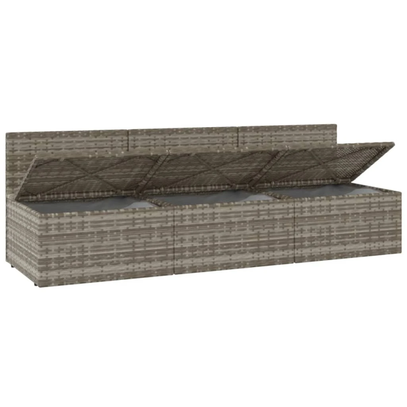 vidaXL trīsvietīgs dārza dīvāns ar matračiem, pelēka PE rotangpalma