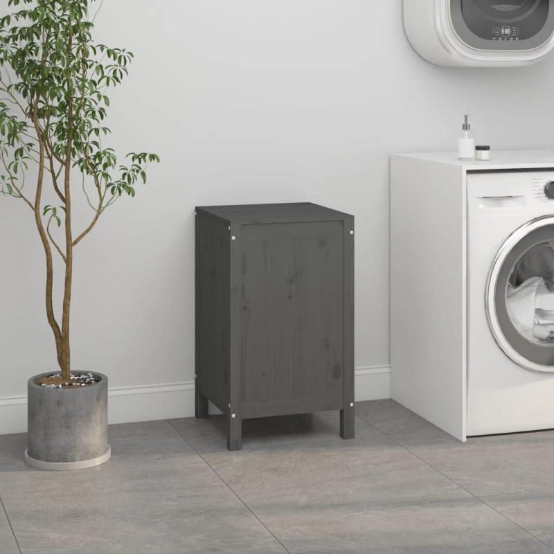 vidaXL veļas kaste, pelēka, 44x44x76 cm, priedes masīvkoks