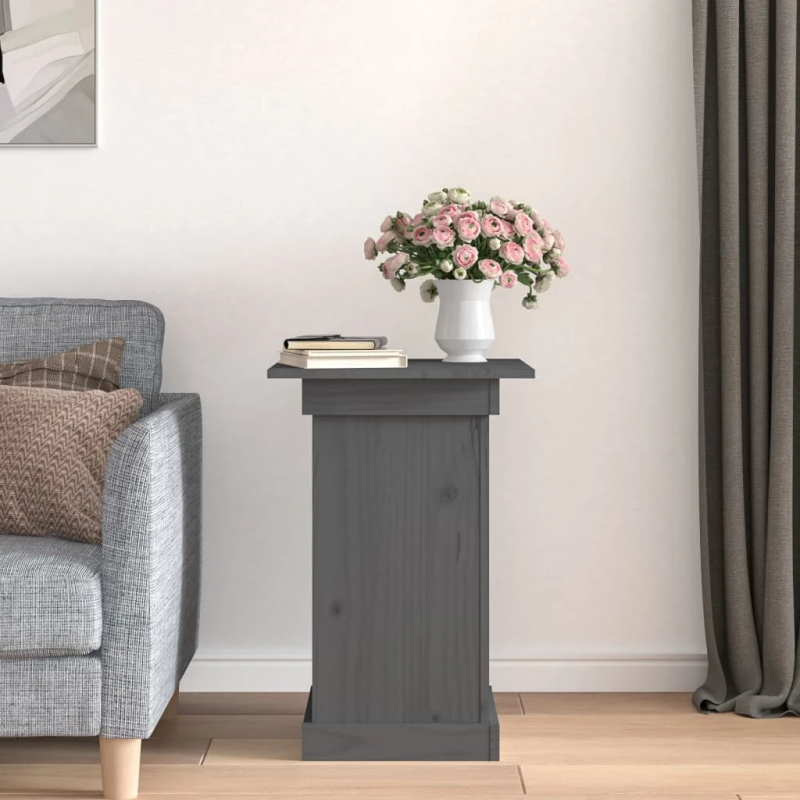 vidaXL puķu statīvs, pelēks, 40x40x60 cm, priedes masīvkoks