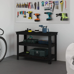 vidaXL darbagalds, melns, 110,5x50x80 cm, priedes masīvkoks