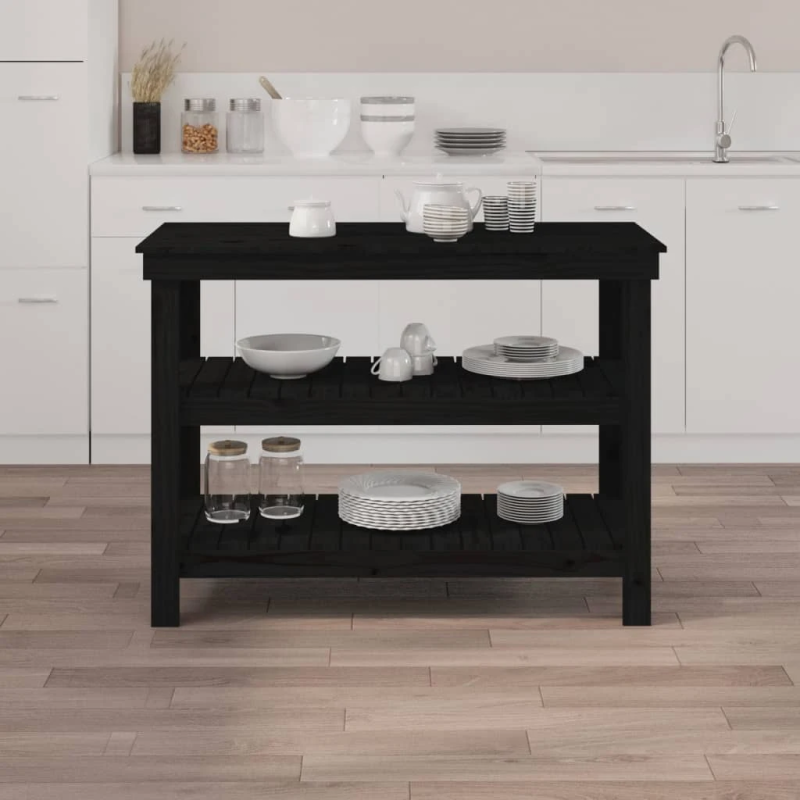 vidaXL darbagalds, melns, 110,5x50x80 cm, priedes masīvkoks