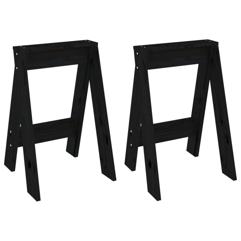 vidaXL taburetes, 2 gab., melnas, 40x40x60 cm, priedes masīvkoks