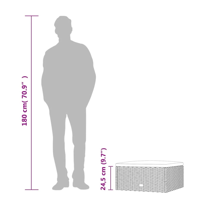 vidaXL dārza kāju soliņš ar matraci, melna PE rotangpalma
