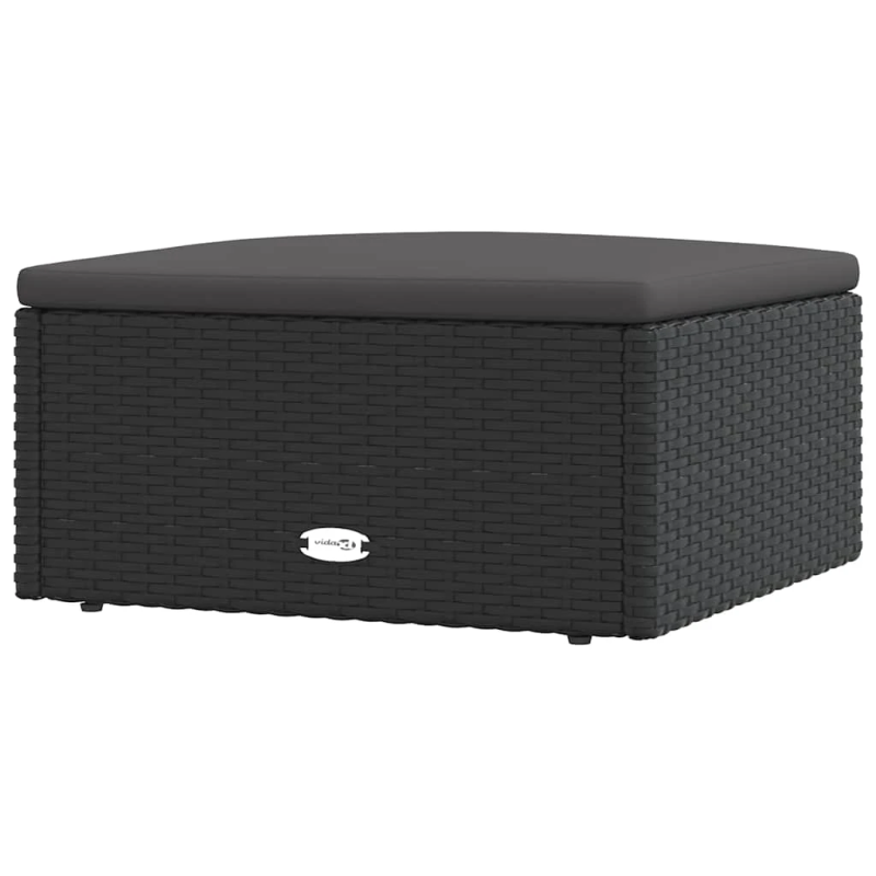 vidaXL dārza kāju soliņš ar matraci, melna PE rotangpalma