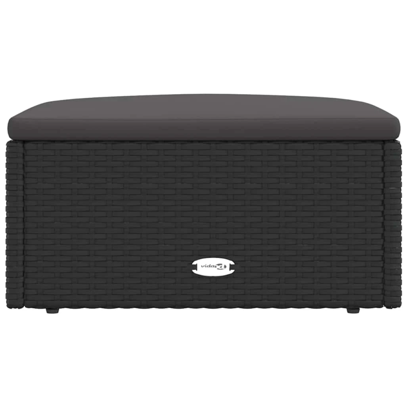 vidaXL dārza kāju soliņš ar matraci, melna PE rotangpalma