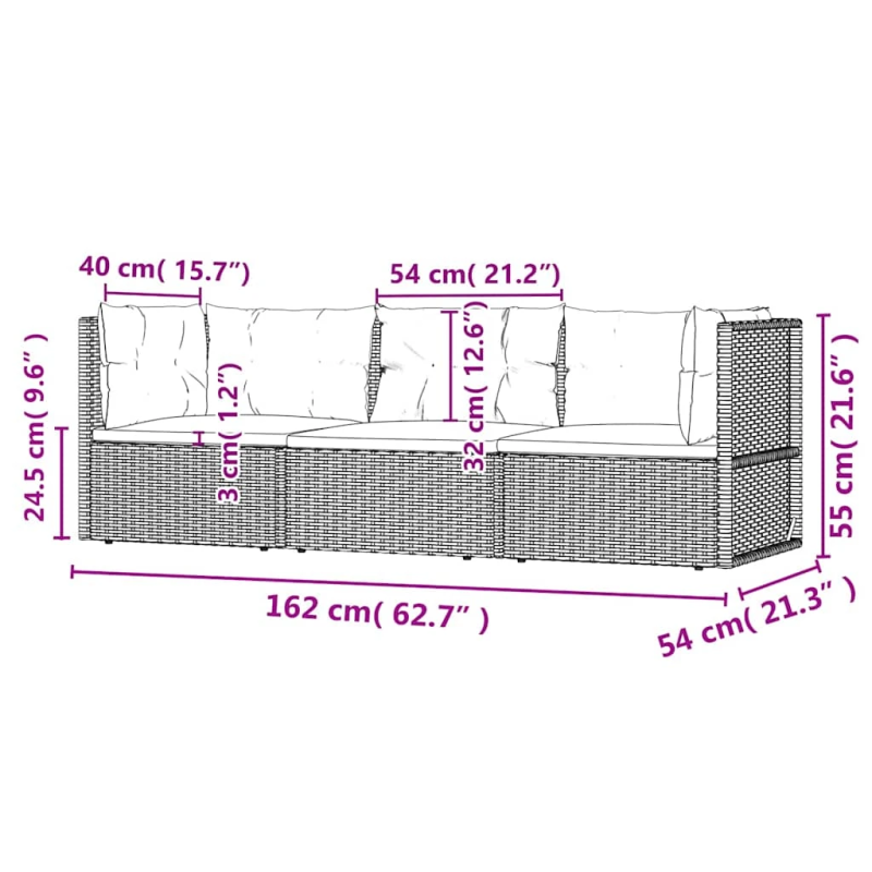 vidaXL 3-daļīgs dārza atpūtas mēbeļu komplekts, pelēka PE rotangpalma