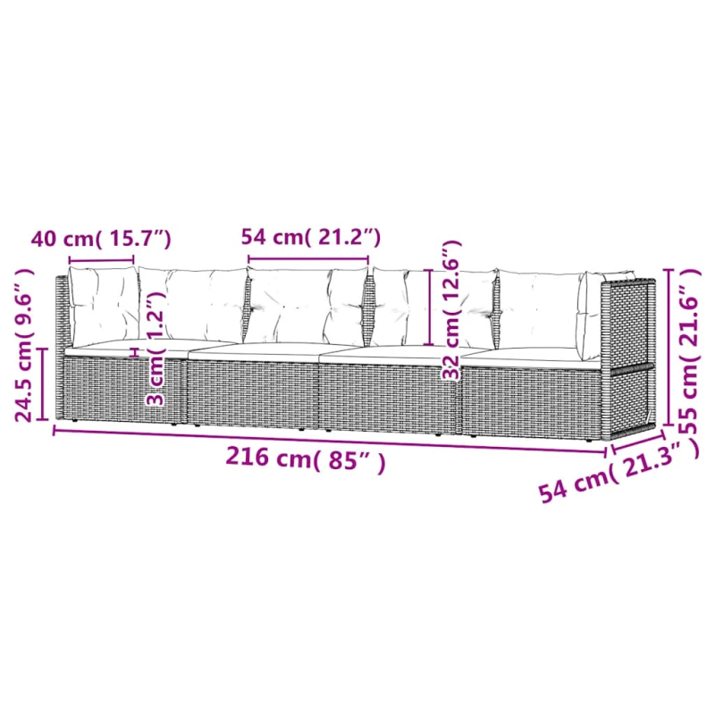 vidaXL 4-daļīgs dārza atpūtas mēbeļu komplekts, pelēka PE rotangpalma