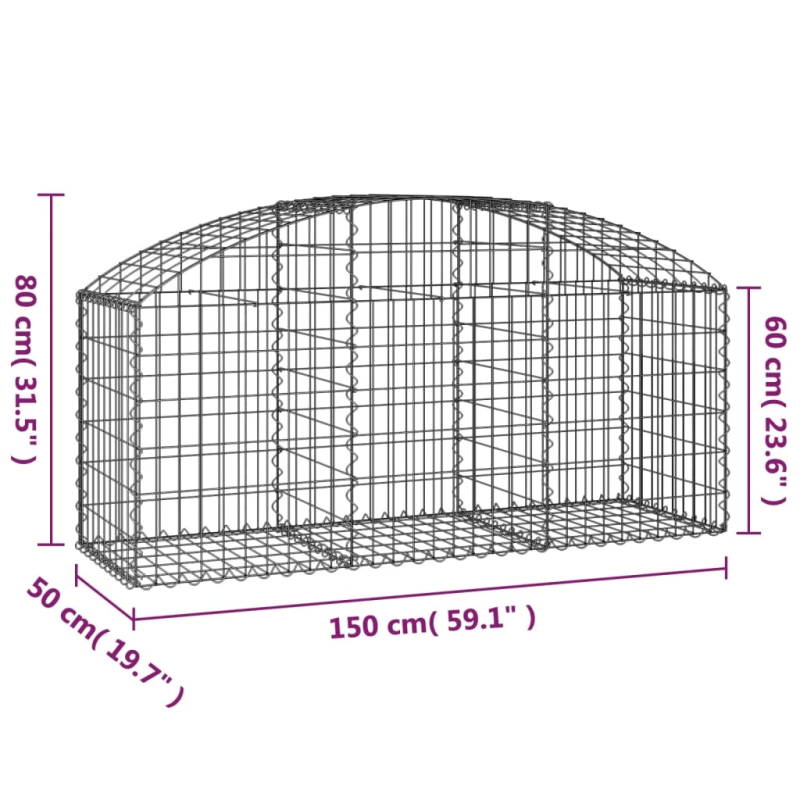 vidaXL arkveida gabiona grozs, 150x50x60-80 cm, cinkota dzelzs