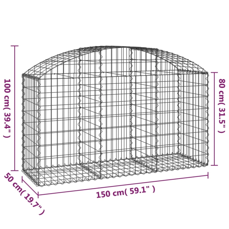 vidaXL arkveida gabiona grozs, 150x50x80-100 cm, cinkota dzelzs