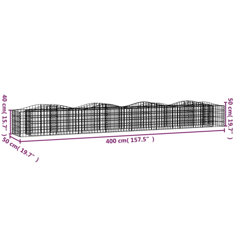 vidaXL arkveida gabiona grozs, 400x50x50 cm, cinkota dzelzs