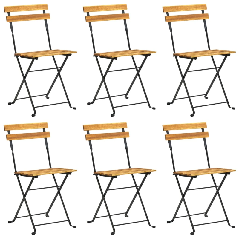 vidaXL saliekami dārza krēsli, 6 gab., tērauds un akācijas masīvkoks