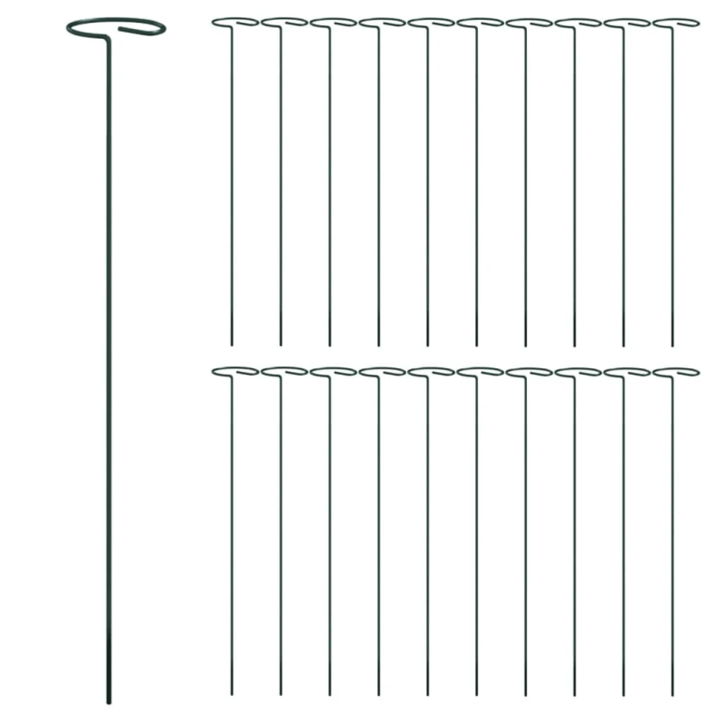 vidaXL dārza augu mietiņi, 20 gab., tumši zaļi, 40 cm, tērauds