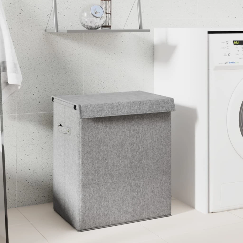 vidaXL veļas kaste, salokāma, pelēka, 51x34,5x59 cm, lina imitācija