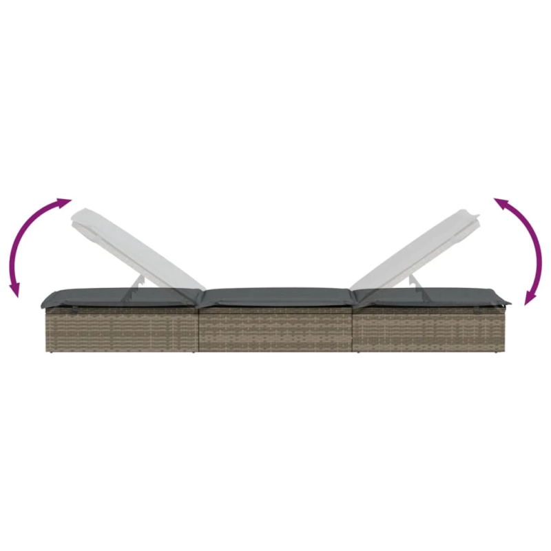 vidaXL sauļošanās gulta, matracis, 201x55x62cm, PE rotangpalma, pelēka