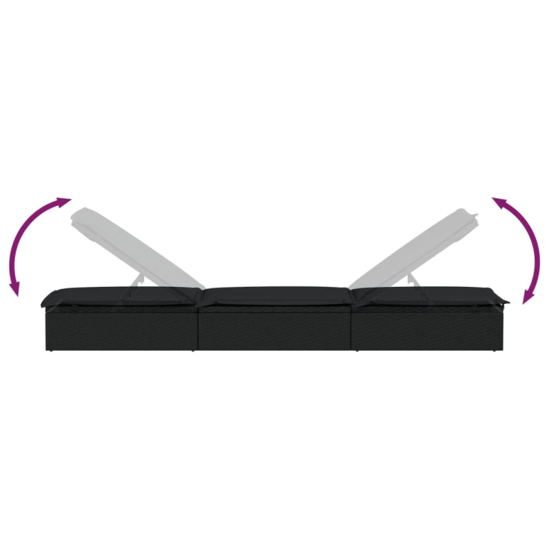 vidaXL sauļošanās gulta ar matraci, 201x55x62cm, PE rotangpalma, melna